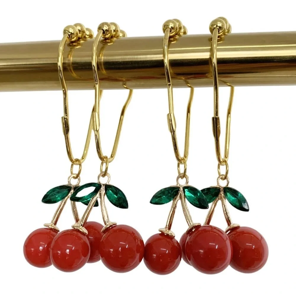 Whimsical Cherry Shower Hooks - Red and Green